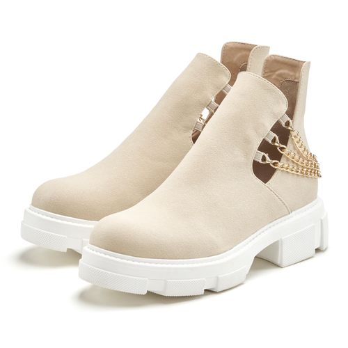 Chelseaboots LASCANA Gr. 37, beige (beige, weiß) Damen Schuhe Ankle Boots, Stiefelette mit modischem Ketten-Detail