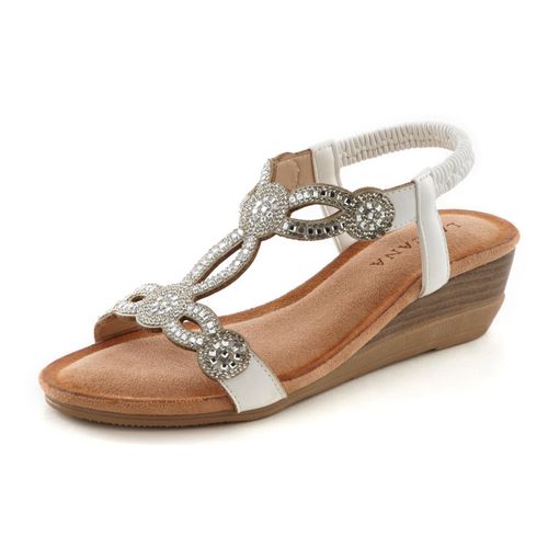 Sandale LASCANA Gr. 38, weiß Damen Schuhe Damenschuh Riemchensandale Sandalette Sommerschuh mit Schmucksteinen, Glitzer, elastische Riemen, Sandalette,Sommerschuh