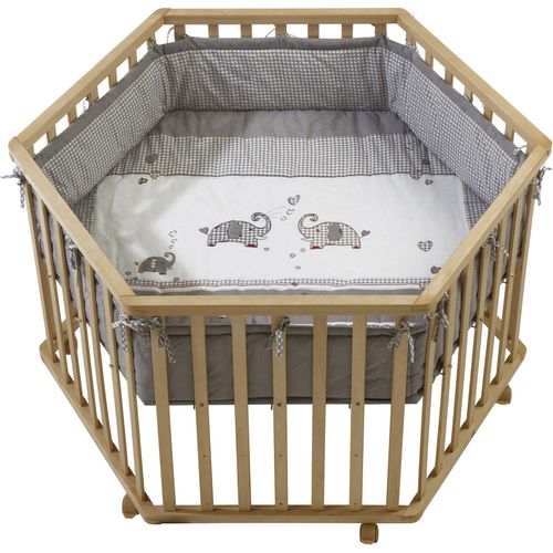 roba® Laufgitter »Jumbotwins, 6-eckig, natur«, bis 15 kg, mit Stoffeinlage und Nestchen; Rollen, höhenverstellbar