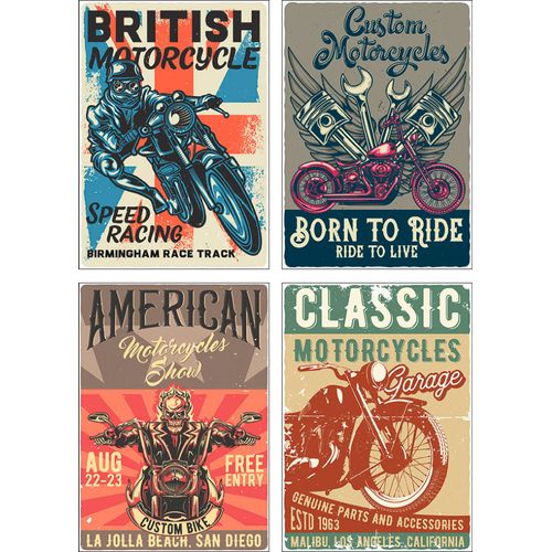 Artland Poster »Born to ride Totenkopf Motorradfahrer«, Sprüche & Texte, (4 St.), Poster, Wandbild, Bild, Wandposter