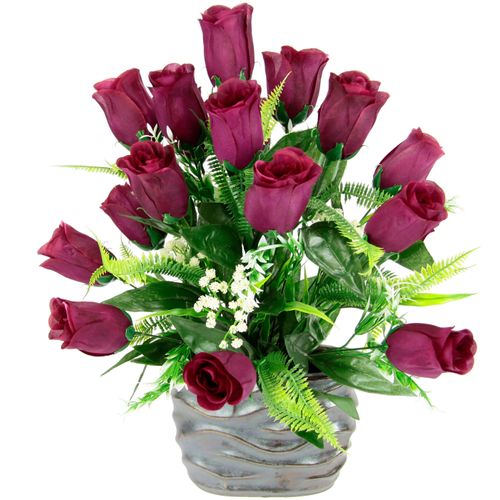 I.GE.A. Kunstblume »Rosen-Arrangement in Vase aus Keramik Blumengesteck Dekoblumen«, Seidenblumen Kunstrosen Rosenstrauss Hochzeitsdeko Tischdeko