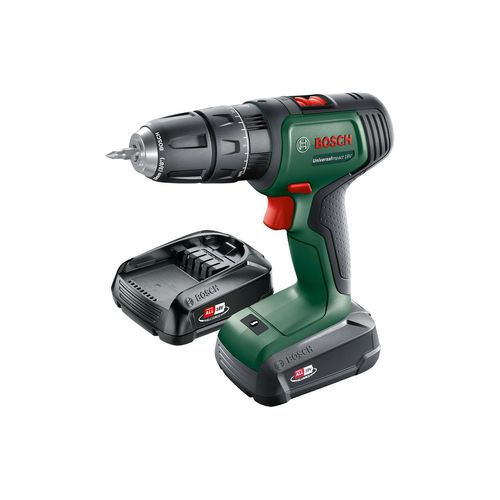 Akku-Schlagbohrmaschine BOSCH "Univ", grün, Bohrmaschinen, Akku-Schlagbohrmaschine, Mit zweitem Akku/LadegerätBohren, Schlagbohren, Schrauben