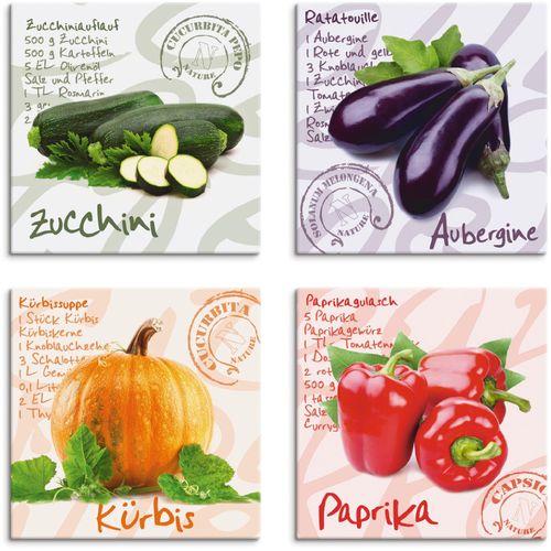 Artland Leinwandbild »Zucchini, Aubergine, Kürbis, Paprika«, Lebensmittel, (4 St.), 4er Set, verschiedene Grössen