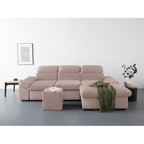 COTTA Ecksofa »Lola L-Form«, (Set, mit Hocker), mit Hocker & Kopfteilfunktion, wahlw. Bett- und Armteilfunktion