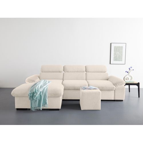 COTTA Ecksofa »Lola L-Form«, (Set, mit Hocker), mit Hocker & Kopfteilfunktion, wahlw. Bett- und Armteilfunktion