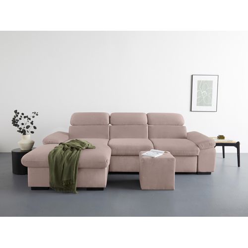 COTTA Ecksofa »Lola L-Form«, (Set, mit Hocker), mit Hocker & Kopfteilfunktion, wahlw. Bett- und Armteilfunktion