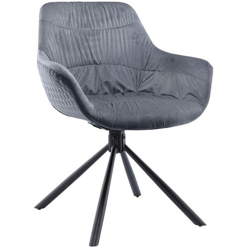 Armlehnstuhl SALESFEVER Stühle Gr. B/H/T: 64 cm x 82 cm x 53 cm, Samtoptik-Polyester Samtoptik, Armlehnstuhl mit Wabensteppung Samt Grau + Metall, grau (grau, schwarz) Armlehnstühle 360 Drehfunktion