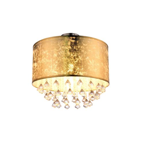 Textil Deckenleuchte im Blattgold Design mit Kristallen AMY