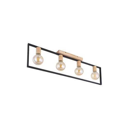 Deckenlampe, Holz, Metall, schwarz, 4 Flammig, L 90 cm