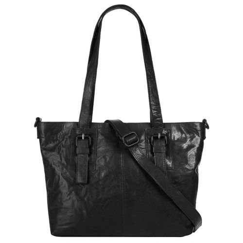 Shopper SPIKES & SPARROW, Damen, Gr. B/H/T: 32cm x 26cm x 9cm onesize, schwarz, Leder, unifarben, leicht glänzend, Taschen, echt Leder