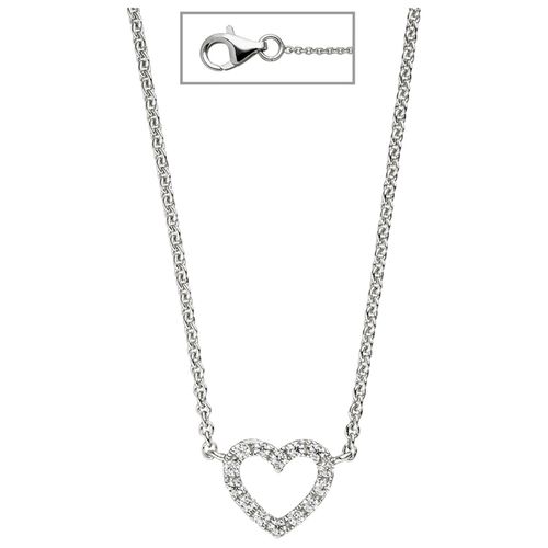 Collier JOBO, silber (silber 925), Halsketten, Damen, Silber 925 (Sterlingsilber), L: 42cm, Herz 925 Silber mit Zirkonia 42 cm