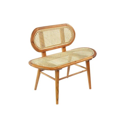 Sitzbank SIT, beige (natur, natur), B:95cm H:80cm T:50cm, Massivholz, Geflecht Rattan, Sitzbänke, Sitz- und Rückenfläche mit Rattangeflecht