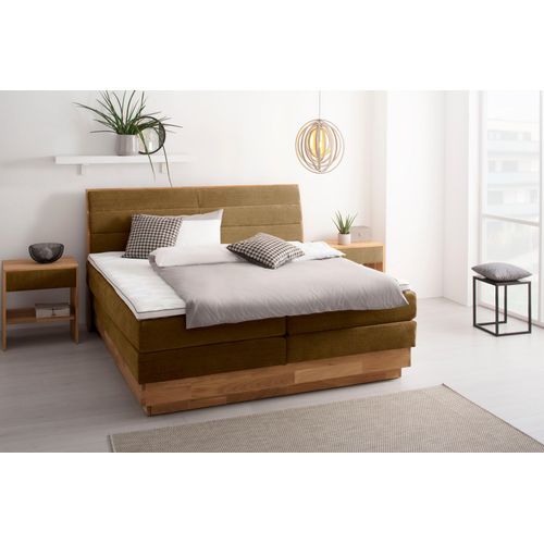 Boxspringbett OTTO PRODUCTS, braun (bronzo), B:204cm L:216cm, Komplettbetten, Boxspringbett, LED-Beleuchtung, mit zertifizierten, recycelten Bezugsstoffen