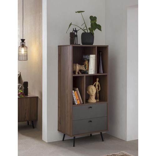 Bücherregal SALESFEVER, braun (walnuss), B:60cm H:138cm T:39,6cm, MDF, Metall, Regale, in moderner walnussfarbe