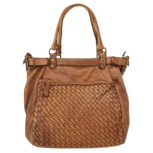 Shopper SAMANTHA LOOK, Damen, Gr. B/H/T: 28cm x 28cm x 16cm onesize, braun (cognac), Leder, vintage, Taschen, echt Leder, Made in Italy