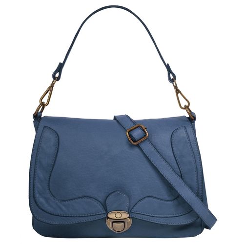 Umhängetasche SAMANTHA LOOK, Damen, Gr. B/H/T: 28cm x 21cm x 7cm onesize, blau, Leder, vintage, Taschen, echt Leder, Made in Italy