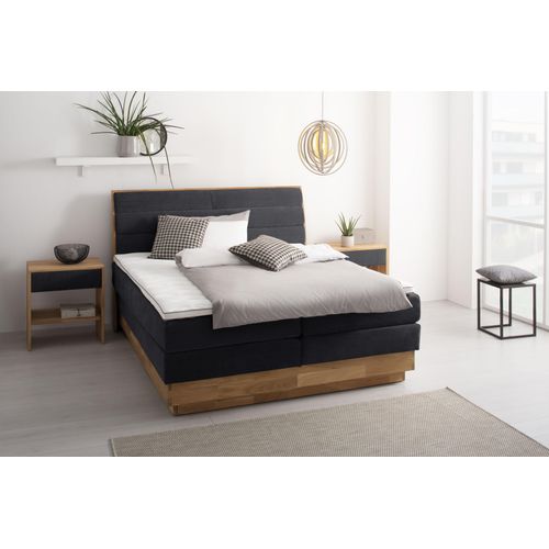 Boxspringbett OTTO PRODUCTS, schwarz (carbone), B:184cm L:216cm, Komplettbetten, Boxspringbett, LED-Beleuchtung, mit zertifizierten, recycelten Bezugsstoffen