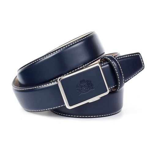 Ledergürtel ANTHONI CROWN, Damen, Gr. 95, blau, Leder, unifarben mit Farbeinsatz, Gürtel, mit Kontrast Stitching