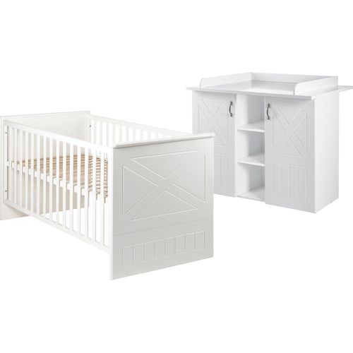 Babymöbel-Set ROBA Gr. 2-teilig + ohne Matratze, B/H: 70cm x 140cm, weiß Baby Schlafzimmermöbel-Sets Fronten mit Fräsungen - Gitterbett: höhenverstellbar & umbaubar