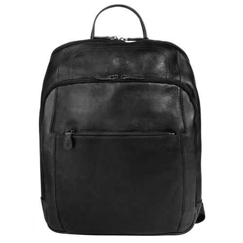 Laptoprucksack PIKÉ, Gr. B/H/T: 28cm x 35cm x 6cm, onesize, schwarz, Rindsleder, Leder, casual, Rucksäcke, echt Leder, Made in Italy