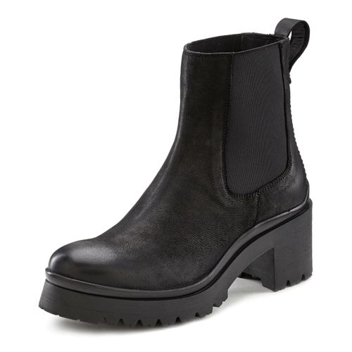 Chelseaboots LASCANA Gr. 38, schwarz Damen Schuhe Chelseaboots Schlupfboots aus Leder mit modischem Blockabsatz, Ankle Boots, Stiefelette