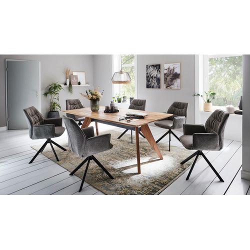 Essgruppe NIEHOFF SITZMÖBEL, grau (grau, schwarz), Drehfunktion, Sitzmöbel-Sets, Essgruppe, Stuhl hat besondere Funktionen, alles aus Balkeneiche