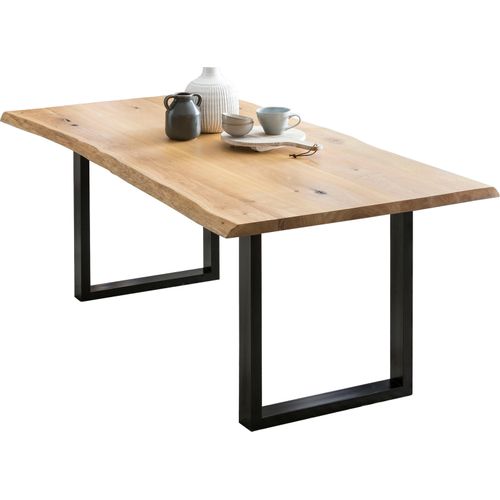 Esstisch SALESFEVER, schwarz (natur, schwarz, schwarz, natur), B:180cm H:75cm T:90cm, Tische, 40 mm Tischplatte aus Eiche mit UV Lack lackiert