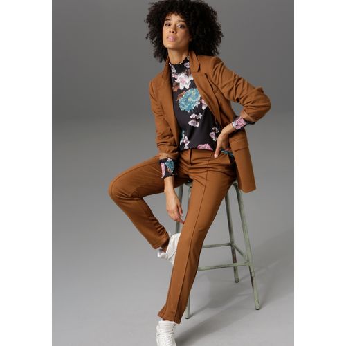 Longblazer ANISTON CASUAL, Damen, Gr. 38, braun, Jersey, Obermaterial: 63% Polyester, 32% Viskose, 5% Elasthan. Futter: 100% Polyester, unifarben, modisch, lässig geschnitten ca. Mitte Oberschenkel, Langarm, Blazer, mit Reverskragen