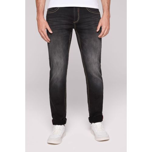 Regular-fit-Jeans CAMP DAVID, Herren, Gr. 34, Länge 36, schwarz, Material: 68% Baumwolle, 16% Polyester, 14% Lyocell, 2% Elasthan, Zusatz: Enthält nichttextile Teile tierischen Ursprungs (Badge), Abriebeffekte, casual, regular fit, Jeans, mit Bleaching-Effekten