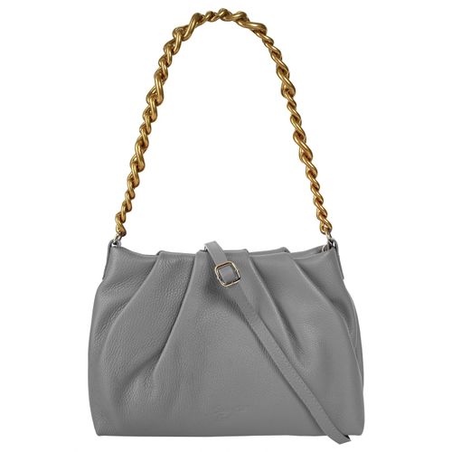 Umhängetasche SAMANTHA LOOK, Damen, Gr. B/H/T: 30cm x 20cm x 4cm onesize, grau, Leder, unifarben, leicht glänzend, Taschen, echt Leder, Made in Italy