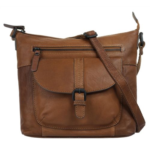 Umhängetasche X-ZONE, Damen, Gr. B/H/T: 25cm x 24cm x 6cm onesize, braun (cognac), Leder, unifarben, Taschen, echt Leder