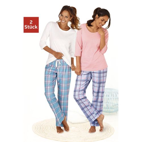 Pyjama ARIZONA, Damen, Gr. 56/58, orange (koralle, kariert, ecru, kariert), Single Jersey, Obermaterial: 100% Baumwolle, unifarben, casual, bequem lang, Rundhals, 3/4-Ärmel, Homewear-Sets, mit passenden Basicshirts