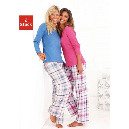 Schlafanzug ARIZONA Gr. 48/50, bunt (blau, kariert, beere, kariert) Damen Homewear-Sets mit Hose im Karodesign