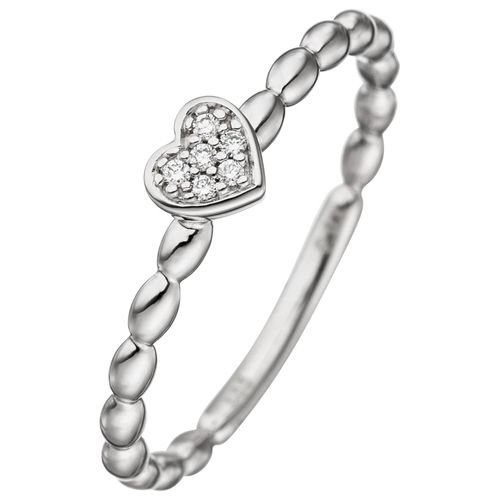 Diamantring JOBO Gr. 50, weiß (weißgold 585), Fingerringe, Damen, 50, SI = kleine Einschlüsse, Weißgold 585-Diamanten, Weißgold 585, Diamanten, Herz 585 Weißgold mit 6 Diamanten