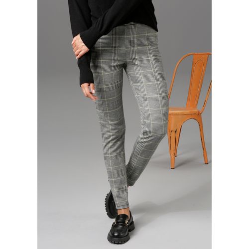 Leggings ANISTON CASUAL, Damen, Gr. 46, N-Gr, grau (schwarz, weiß, gelb), Jersey, Obermaterial: 65% Polyester, 30% Viskose, 5% Elasthan, kariert, sehr figurbetont knöchellang, Hosen, im Karo-Dessin