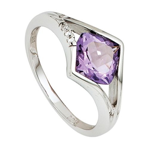 Diamantring JOBO Gr. 58, weiß (weißgold 585), Fingerringe, Damen, 58, SI = kleine Einschlüsse, Weißgold 585-Diamanten, Weißgold 585, Diamanten, 585 Weißgold mit Amethyst und 3 Diamanten