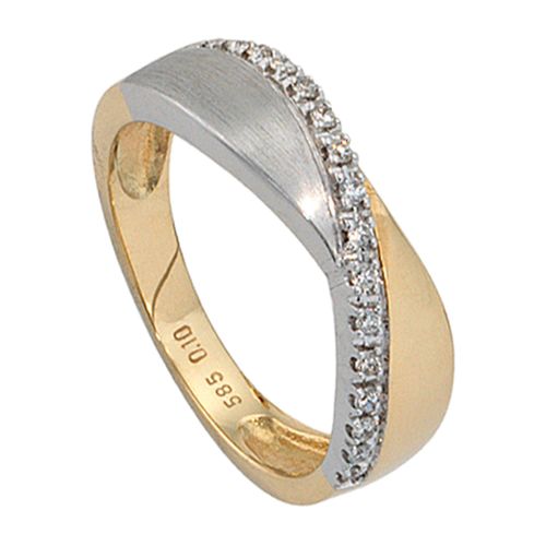 Diamantring JOBO Gr. 60, gelb (gelbgold 585), Fingerringe, Damen, 60, SI = kleine Einschlüsse, Gelbgold 585-Weißgold 585-Diamanten, Gelbgold 585, Weißgold 585, Diamanten, 585 Gold bicolor mit 16 Diamanten