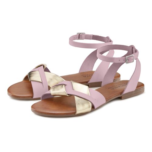 Sandale LASCANA Gr. 44, rosa (rosé, goldfar) Damen Schuhe Sandalette, Sommerschuh aus hochwertigem Leder mit Metallic Optik