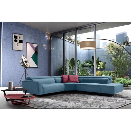 Ecksofa EGOITALIANO, blau (helllblau), B:314cm H:96cm T:284cm, Luxus-Micofaser Lederoptik (100% Polyester) ist ein neues technisches Gewebe mit einem visuellen und taktilen Aspekt, der dem Nubuk sehr nahe kommt, mit innovativen Eigenschaften. Seine außerordentliche Weichheit kommt von einem exklusiven Produktionsprozess, der Unreinheiten und Unregelmäßigkeiten beseitigt. Das Ergebnis ist eine beme
