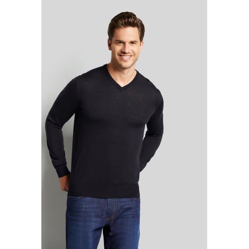 Rundhalspullover BUGATTI, Herren, Gr. XXL, blau (marine), Sweatware, 100% Wolle, casual, regular fit, V-Ausschnitt, Langarm Rippbündchen, Pullover, aus feiner Merinowolle