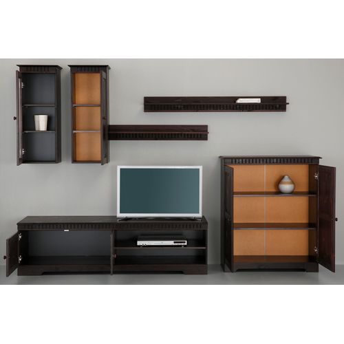 Wohnwand HOME AFFAIRE, braun (dunkelbraun), Kastenmöbel-Sets, Set aus: 2 Hängeschränken, Lowboard und Kommode