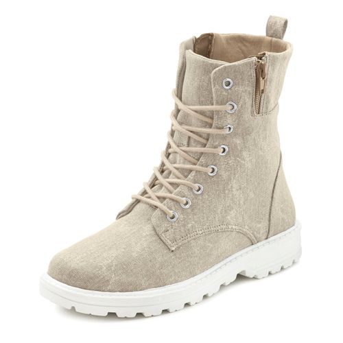 Schnürstiefelette LASCANA, Damen, Gr. 37, beige, Obermaterial: 100% Baumwolle. Futter: 100% Textilmaterial. Decksohle: 100% Textilmaterial. Laufsohle: 100% Synthetik, unifarben, casual, Schuhe, zum Schnüren, modische Optik im Combat Look, Reißverschluss-Boots