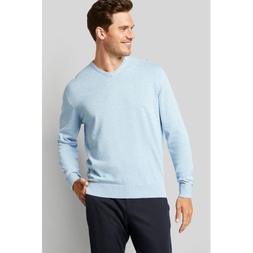 Rundhalspullover BUGATTI, Herren, Gr. 3XL, blau (hellblau), Sweatware, 100% Baumwolle, casual, regular fit, V-Ausschnitt, Langarm Rippbündchen, Pullover, mit komfortablem Schnitt