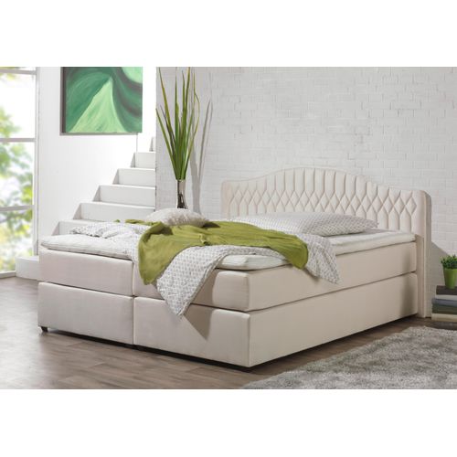 Boxspringbett MAINTAL, beige (creme), Liegefläche B/L: 160cm x 200cm, H3, 5-Zonen-Tonnentaschen-Federkernmatratze, Seitliche Einfassung Unterbox und Obermatratze: Mikrovelours (100% Polyester), Spiegelfläche der Unterbox und Obermatratze: 100% Polyester, Komplettbetten, in diversen Ausführungen