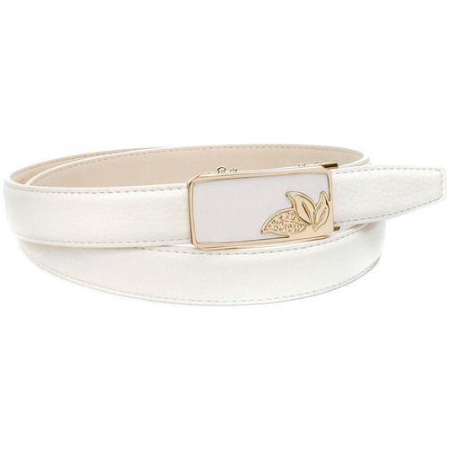 Ledergürtel ANTHONI CROWN, Damen, Gr. 85, weiß, Leder, unifarben, Gürtel, mit goldfarbener Automatik-Schließe, kleine Blätter