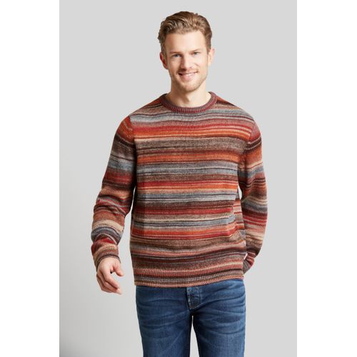 Rundhalspullover BUGATTI, Herren, Gr. XL, braun (rost), Sweatware, 50% Wolle, 50% Acryl, gestreift, casual, regular fit, Rundhals, Langarm Rippbündchen, Pullover, mit Multicolor-Farbverlauf