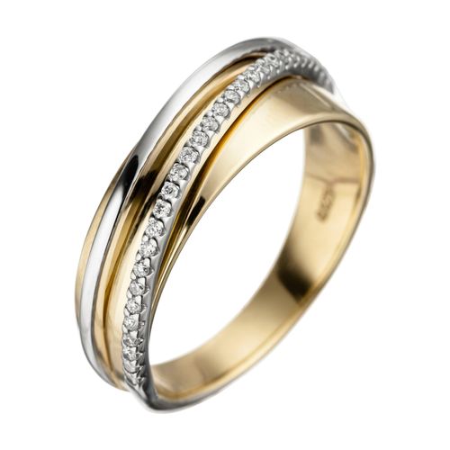 Diamantring JOBO Gr. 52, gelb (gelbgold 585), Fingerringe, Damen, 52, SI = kleine Einschlüsse, Gelbgold 585-Weißgold 585-Diamanten, Gelbgold 585, Weißgold 585, Diamanten, 585 Gold bicolor mit 25 Diamanten