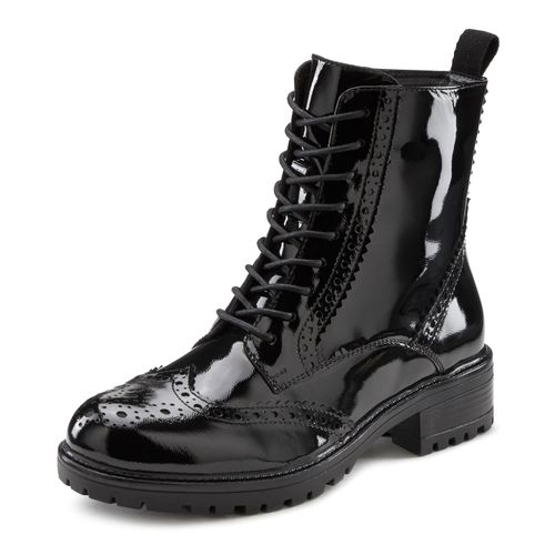 Schnürboots LASCANA, Damen, Gr. 42, schwarz (schwarz, shiny), Obermaterial: 100% Schafsleder. Futter: 75% Textilmaterial, 25% Schafsleder. Decksohle: 100% Synthetik. Laufsohle: 100% Synthetik, glänzend, unifarben, modisch, Schuhe, Schnürstiefelette, Ankle Boots, Leder, Schnüren & Reißverschluss