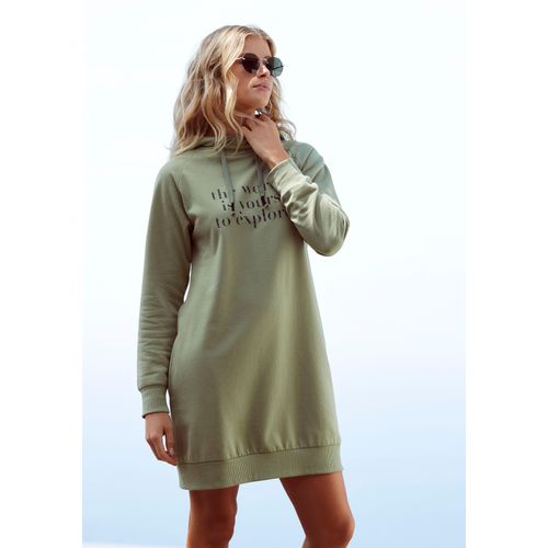 Sweatkleid LASCANA, Damen, Gr. 32/34, N-Gr, grün (khaki), angeraute Sweatware, Obermaterial: 50% Baumwolle, 50% Polyester, unifarben, casual, bequem mini, Langarm Raglanärmel elastischer Bund, Kleider, mit Seitentaschen