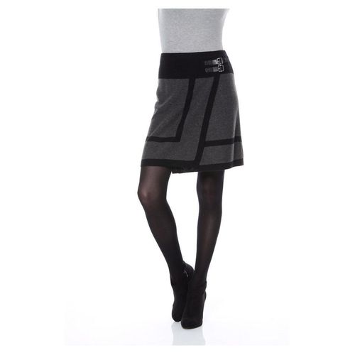 Wickelrock ANISTON CASUAL, Damen, Gr. 34, schwarz (grau, schwarz, meliert), Strick, Obermaterial: 100% Polyacryl, kontrastfarbene Details, modisch, figurumspielend kniefrei, Röcke, mit seitlichen Schnallen verziert